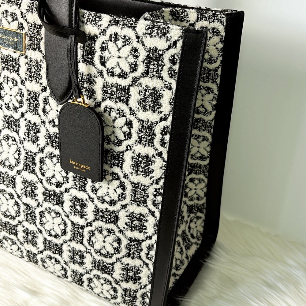 NWT Kate Spade Manhattan Spade Flower Monogram Tweed Large Tote Purse - Picture 7 of 12